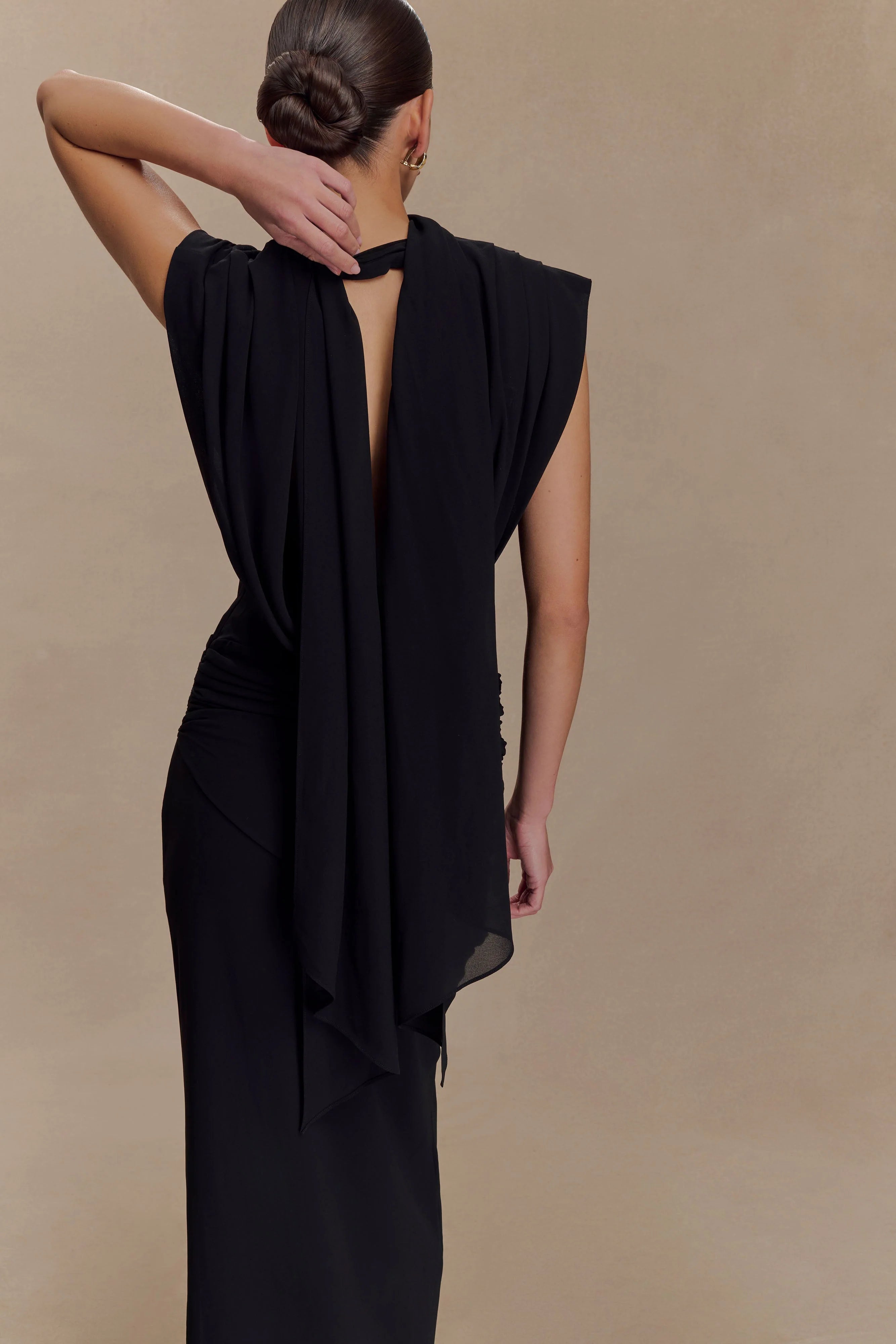 Giulia Chiffon Draped Maxi Dress - Black